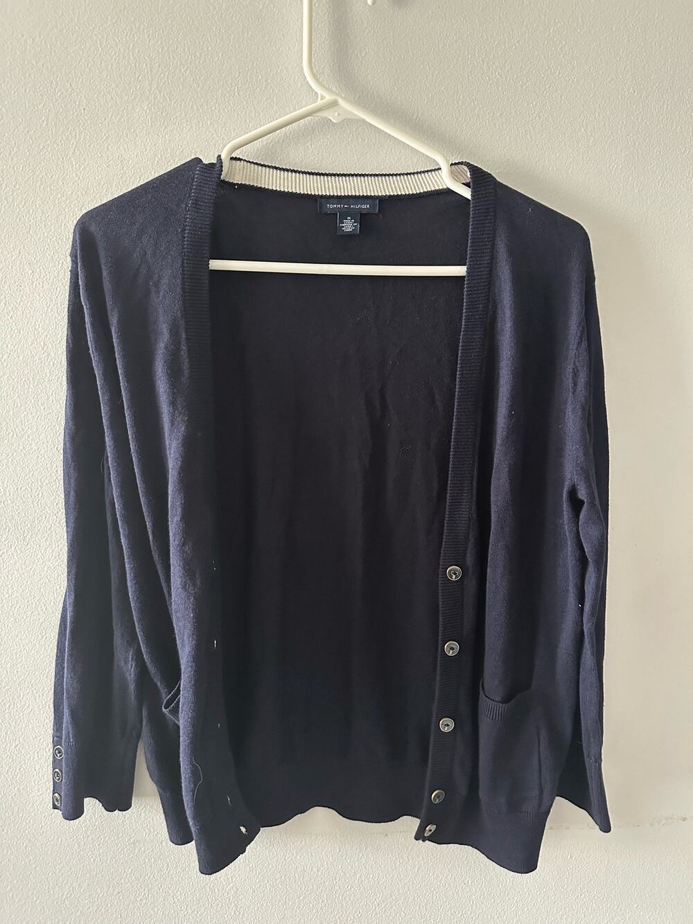Tommy Hilfiger Sweater Women's Medium Navy Blue Cardigan Academia Country Club